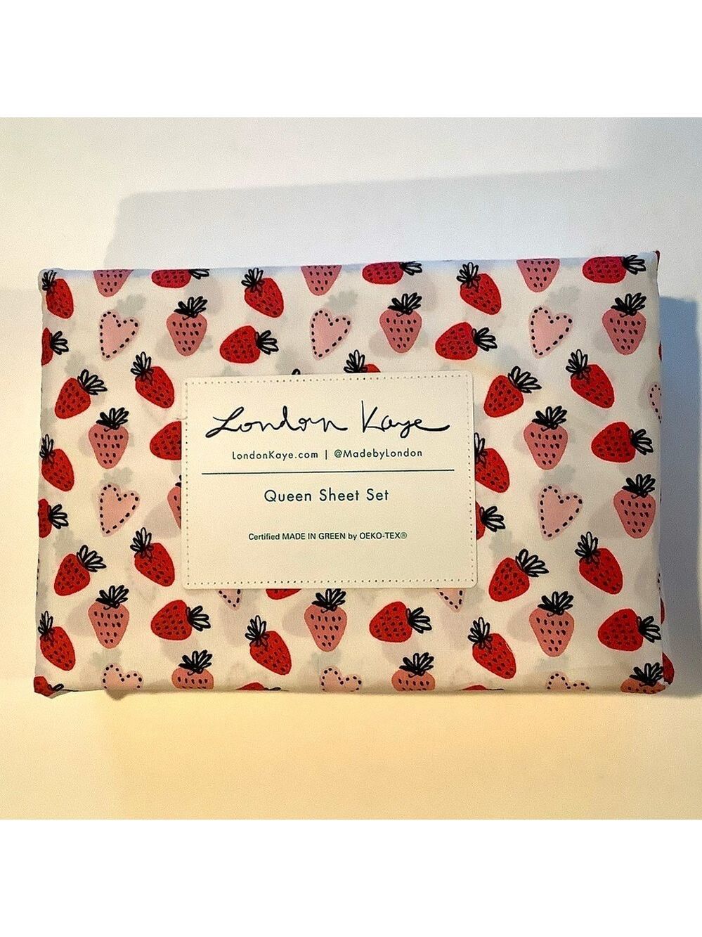 London Kaye Strawberry & Hearts Queen 4-pc. Sheet Set New